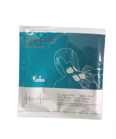 Reusable Gel Electrodes Medicare TENS Pads for Pain Relief Therapy, compatible with EMS machines, shown with a TENS unit and gel pad layout.