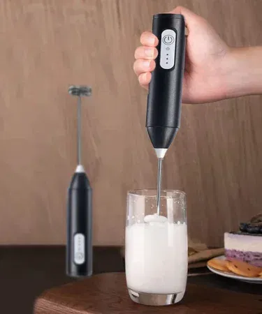 Electric Rechargeable Coffee Beater handheld frother with Type‑C charging port, sleek copper design, detachable whisk head for easy cleaning.