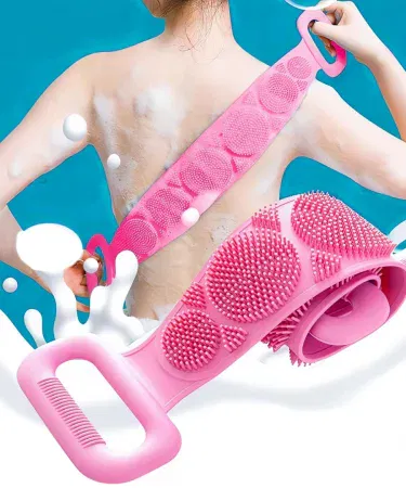 Bath Shower Silicone Body Brush Belt – dual‑sided soft silicone exfoliating brush in random color, imagecaption=Dual‑sided silicone body brush belt for deep cleaning, exfoliation, and skin‑massage.
