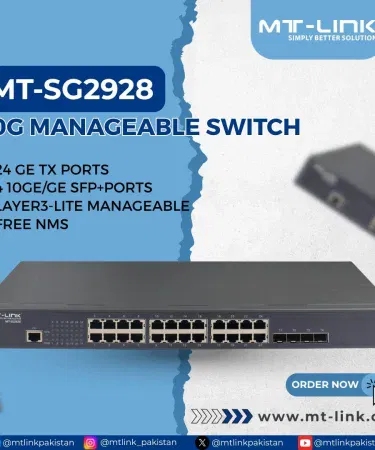 MT‑LINK SG2928 24‑Port Gigabit Managed Switch with 4 × 10G SFP+ slots – stackable L3‑Lite switch front view