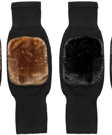 Pair of unisex winter warm knee warmers with thick padding and thermal fabric, ideal for sports, arthritis relief, and cold‑weather protection