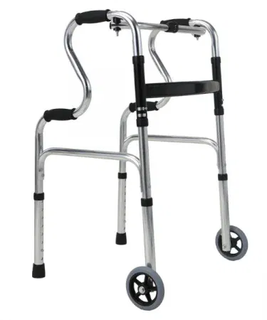 Imported aluminum portable folding walker with height‑adjustable frame and smooth rolling wheels