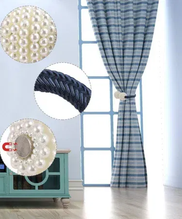 Magnetic Pearl Curtain Tiebacks with elegant pearl finish and strong magnetic grip, perfect for holding back curtains in a stylish home or office setting , imagecaption=Premium magnetic pearl curtain tiebacks – ideal for home & office décor ,