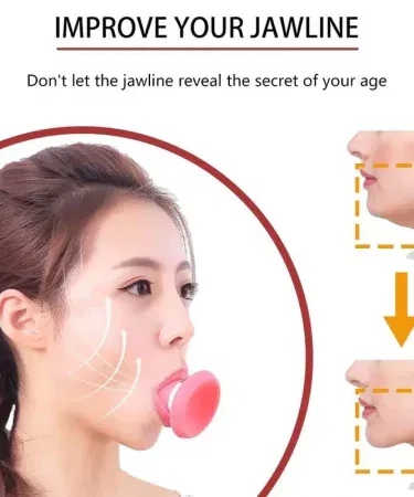 Jawline Exerciser Face & Neck silicone device for facial muscle toning, imagecaption=Compact silicone jawline exerciser for a defined, chiseled jawline,