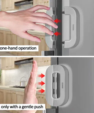 Box packed child proof fridge lock for kitchen safety, imagecaption=Durable universal fridge lock – secure your refrigerator,