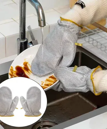Kitchen Dish Silver Wire Cleaning Glove – stainless steel scrubber hand glove for washing pots, pans & utensils, imagecaption=Single‑piece silver wire cleaning glove perfect for tough kitchen stains,
