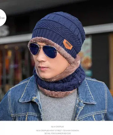 Wool Cotton Winter 2‑in‑1 Neck Cover Cap – Warm Beanie with Integrated Neck Warmer for Men & Women, imagecaption=Stay warm and stylish with the soft stretchable 2‑in‑1 winter cap, perfect for outdoor travel, cycling, and hiking.