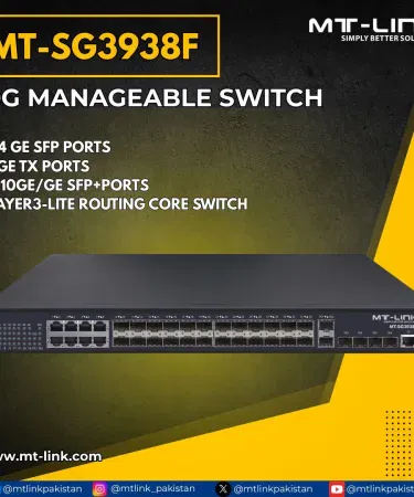 MT‑LINK MT‑SG3938F 32‑port Gigabit Managed Switch with 6 10G SFP+ slots , imagecaption=MT‑LINK MT‑SG3938F – 32‑Port Gigabit Stackable L3 Core Aggregation Switch featuring 6×10G SFP+ uplinks ,