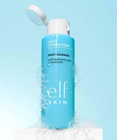e.l.f. Holy Hydration Daily Cleanser bottle on a marble countertop, imagecaption=e.l.f. Holy Hydration Daily Cleanser – gentle, hydrating cleanser available on Khareedo | Kharedo with Check on Delivery.