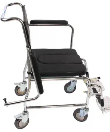 Best Imported Single Seat Commode Chair Wheelchair with foldable design, locking wheels and removable footrest , imagecaption=Durable, portable commode chair for elderly care – available at Khareedo | Kharedo ,