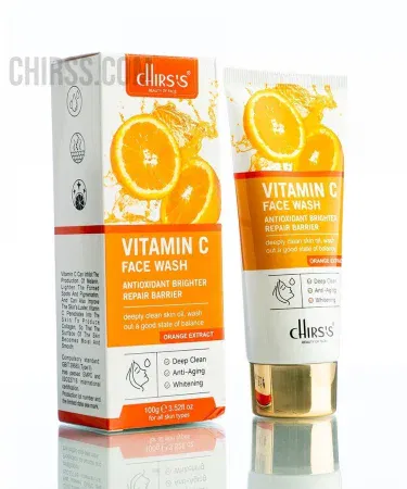 CHIRS’S Vitamin C Antioxidant Face Wash bottle with fresh citrus background, highlighting brightening and barrier‑care benefits