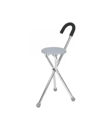 Aluminium walking stick cane with foldable seat for portable Namaz prayer chair, high‑quality aluminium frame, 3‑leg design for elders