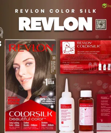 Revlon Colorsilk Dark Soft Brown 33 hair color tube with vibrant dark brown shade, suitable for gray coverage and salon‑quality results at home