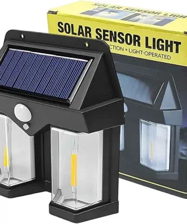 Double Head Antique Solar Sensor Lamp – waterproof motion sensor wall light with dual heads, antique design, installed on outdoor wall,