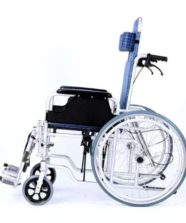 Elite Healthcare imported aluminum reclining high back wheelchair with adjustable recline and lumbar support, lightweight portable design for elderly home use, imagecaption=Premium Elite Healthcare Aluminum Reclining High Back Wheelchair – Comfortable, Durable, and Portable – Available on Khareedo & Kharedo across Pakistan,