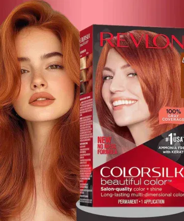 Revlon Color Silk 45 Bright Auburn hair color bottle on white background , imagecaption=Revlon Color Silk 45 Bright Auburn – vibrant, ammonia‑free permanent hair dye, available on Khareedo & Kharedo with Check on Delivery.