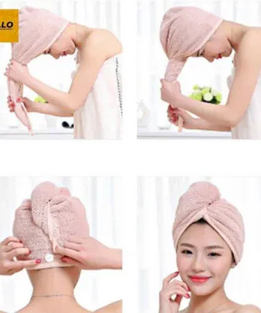 Ultra absorbent coral velvet hair drying towel – fast‑dry turban hat front view, imagecaption=Premium coral‑velvet hair drying towel – perfect for post‑shower, spa, swimming, and makeup use,