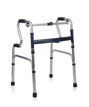 Imported aluminum portable folding walker with height‑adjustable frame and smooth rolling wheels