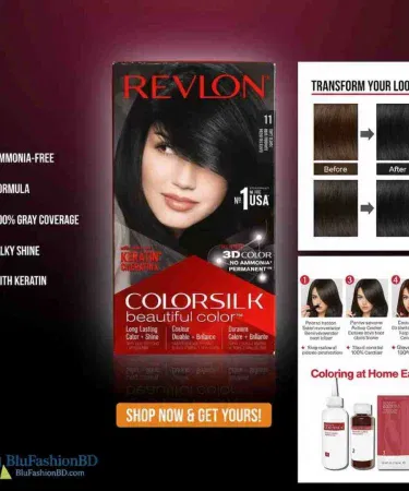 Revlon Colorsilk Hair Color 11 Soft Black tube with vibrant packaging, suitable for home hair dyeing