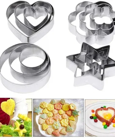 12‑piece stainless steel cookie cutter set with 4 unique shapes for baking, fondant and crafts