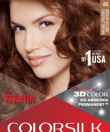 REVLON Silk Hair Color Medium Golden Chestnut Brown 46 tube with vibrant color swatch
