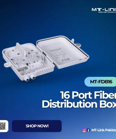 MT‑Link MT‑FDB16 16‑port fiber distribution box with IP65 waterproof housing and mounting accessories displayed on a white background