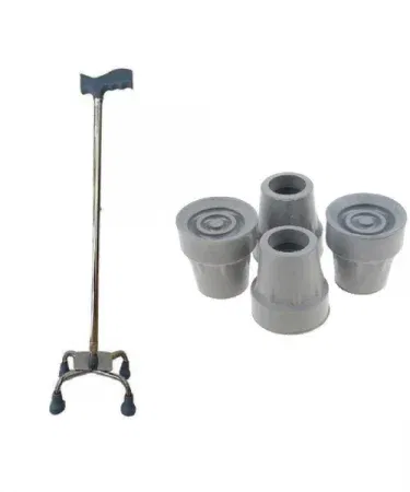 Durable non‑slip rubber quad tips for walking sticks and canes, pack of 4, showing strong grip and shock‑absorbing design