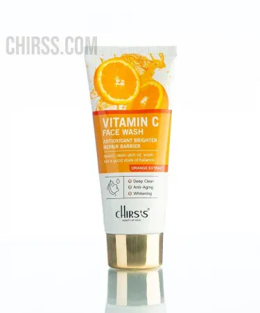 CHIRS’S Vitamin C Antioxidant Face Wash bottle with fresh citrus background, highlighting brightening and barrier‑care benefits