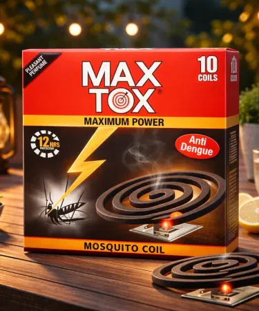 Mosquito coil pack of 10 maximum‑power anti‑dengue coils with pleasant fragrance, imagecaption=10‑coil pack of MAX TOX mosquito coils – 12‑hour protection, fast acting, anti‑dengue formula,