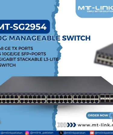 MT‑LINK SG2954 48‑port Gigabit Managed Switch with 4 10G SFP+ slots and 6 10GE/GE SFP+ ports, L3‑Lite features, stackable design