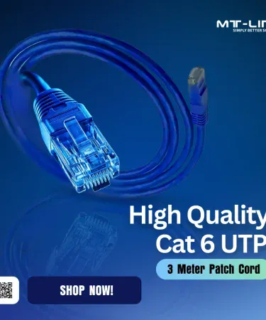 MT-Link Cat6 UTP Patch Cord 3 Meter Blue Ethernet Cable, imagecaption=MT-Link Cat6 UTP Patch Cord – 3 M Blue – High‑Speed Network Cable,