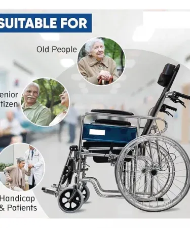 Best Imported Reclining Commode Wheelchair by Elite Healthcare – single seat, adjustable recline, portable mobility chair for elderly and patients