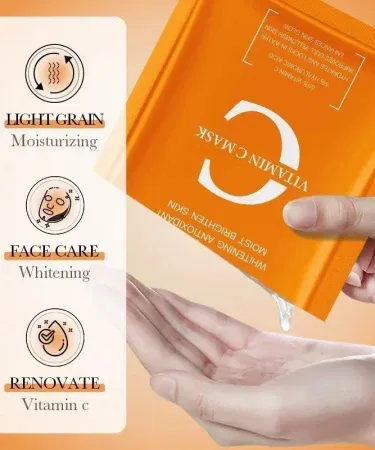 BIOAQUA Vitamin C Whitening Antioxidant Facial Sheet Mask – Korean brightening sheet mask for glowing skin, imagecaption=BIOAQUA Vitamin C Whitening Facial Sheet Mask – Hydrating Korean face sheet mask for girls.