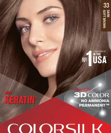 Revlon Colorsilk Dark Soft Brown 33 hair color tube with vibrant dark brown shade, suitable for gray coverage and salon‑quality results at home