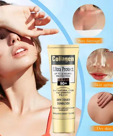Collagen Ultra Protect Sun Cream SPF 90 – High SPF sunscreen with UV protection, whitening, oil‑control and skin‑brightening formula for face and body