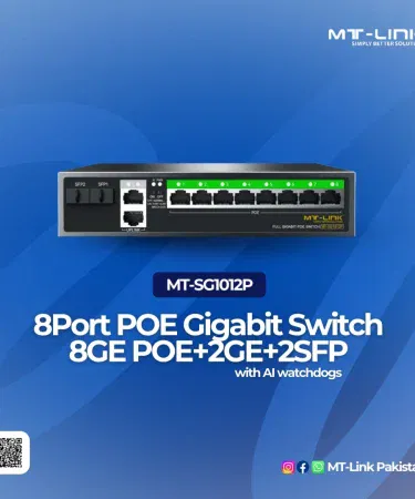 MT‑LINK SG1012P 8‑Port PoE Switch with 2 Gigabit uplink and 2 SFP ports front view