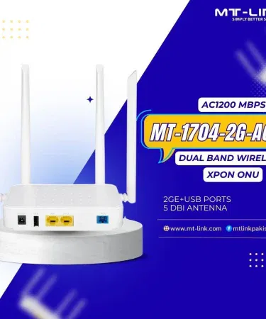 MT‑LINK 1704‑2G‑AC dual band 5G fiber router with four 5 dBi antennas , imagecaption=MT‑LINK Dual Band 5G 1200Mbps Fiber Router (Model MT‑1704‑2G‑AC) – high‑speed XPON ONU for home and office use ,
