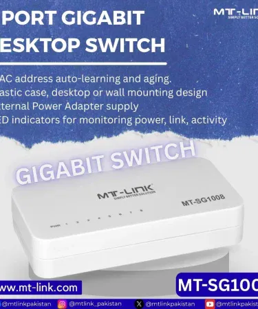 MT‑LINK 8‑Port Gigabit Desktop Switch MT SG1008 – compact plastic case with 8 RJ‑45 ports for high‑speed networking