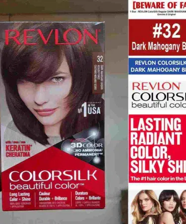 REVLON Silk Dark Mahogany Brown Hair Color 32 bottle, imagecaption=REVLON Silk Dark Mahogany Brown Hair Color 32 – Available at Khareedo & Kharedo.