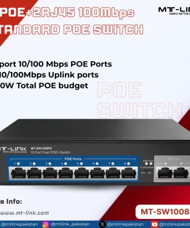 MT‑LINK POE Switch 8 POE+2RJ45 100Mbps SW1008PE front view showing 8 POE ports and 2 RJ45 uplink ports
