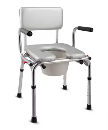 High‑quality stainless steel foldable commode chair for elderly and heavy patients, imagecaption=Portable, height‑adjustable stainless steel commode chair with handles for home and medical use,