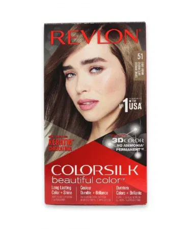 Revlon Colorsilk Hair Color 51 Light Brown bottle , imagecaption=Revlon Colorsilk Hair Color 51 Light Brown – Ammonia Free Permanent Hair Dye ,