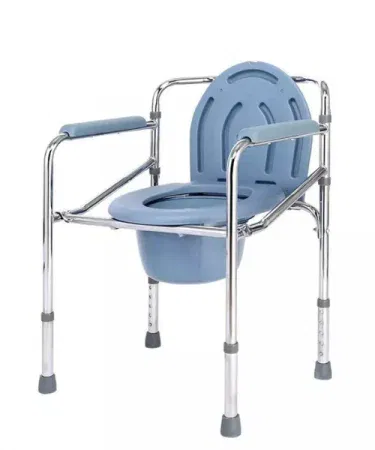 Portable stainless steel adjustable toilet chair – foldable commode seat for home and travel, sturdy height‑adjustable design, rust‑proof steel construction.
