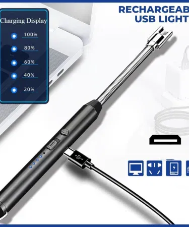 Arc Rechargeable Kitchen Lighter Type C – high‑quality metal body, windproof, USB‑C charging , imagecaption=Sleek metal Arc rechargeable kitchen lighter – perfect for indoor and outdoor use ,