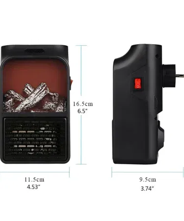Portable Electric Heater with LED Fireplace Display showing realistic flame effect, compact design for home use