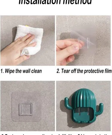 Cactus‑shaped wall‑mounted toothbrush and razor holder with open‑bottom drainage design, imagecaption=Stylish cactus toothbrush holder – punch‑free adhesive wall mount for organized, dry bathroom essentials.