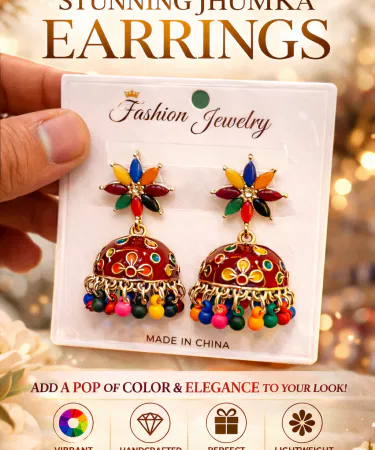 Multicolor Jhumka Earrings – vibrant traditional earrings from Din Collection, perfect for festive wear.