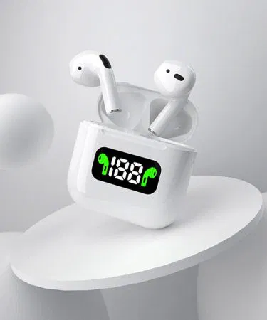 Pro 6 Plus Airpods With Display wireless earbuds with LED digital display, imagecaption=Pro 6 Plus Airpods With Display – HiFi sound, LED display, 4‑5 h music time, fast charging,,