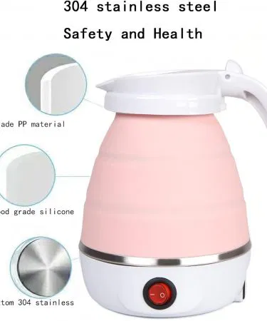 Portable Foldable Electric Kettle 600ML – Collapsible Travel Water Boiler – Fast Heating, Food Grade Silicone, Compact Design for Travel & Home