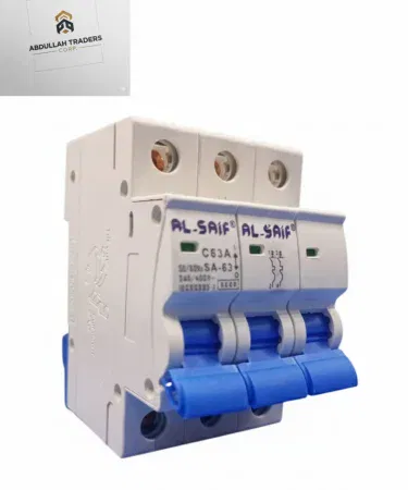 3 POL CIRCUIT BREAKER ALSAIF 32A Type C triple‑pole breaker front view , imagecaption=3 POL CIRCUIT BREAKER ALSAIF – 32 A Type C, 6 kA breaking capacity, ideal for heavy‑duty appliances.